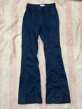 Cello Front Seam Flare Pants Dark Wash Denim Stretch Side Zip Women’s S 26x30
